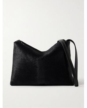 KHAITE Lina Medium Leather-Trimmed Calf Hair Shoulder Bag - Black