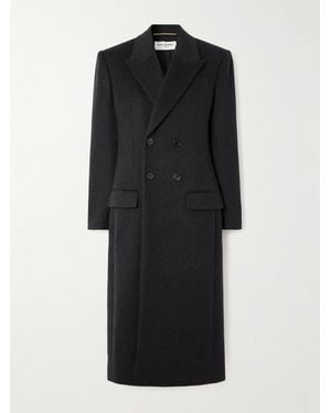 Saint Laurent Doppelreihiger Mantel Aus Einer Gebürsteten Woll-Kaschmirmischung - Schwarz