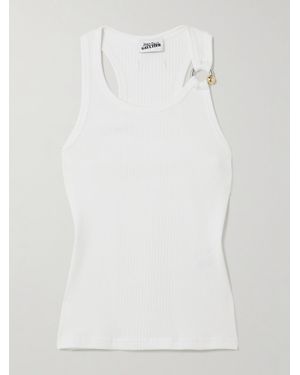 Jean Paul Gaultier Embellished Ribbed Cotton-Jersey Tank - White