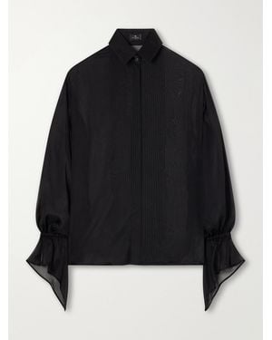 Etro Pintucked Silk-Chiffon Shirt - Black