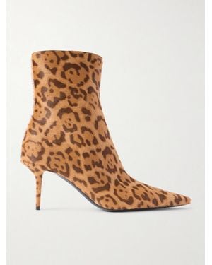 Saint Laurent Ashley Leopard-Print Calf Hair Ankle Boots - Brown