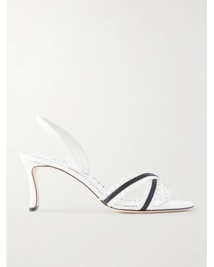 Manolo Blahnik Volusan 70 Ruffled Leather Sandals - Natural
