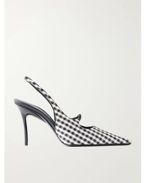 Alaïa 90 Checked Leather-Trimmed Canvas Slingback Pumps - Metallic