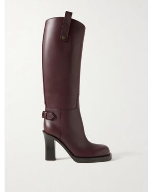 Burberry Buckled Leather Knee Boots - Red