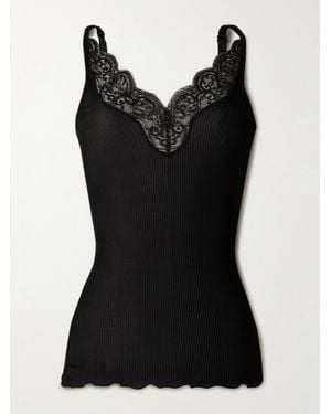 Saint Laurent Laced Silk Tank Top - Black