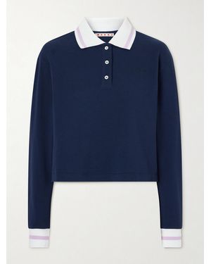 Marni Striped Embroidered Cotton-Piqué Polo Shirt - Blue
