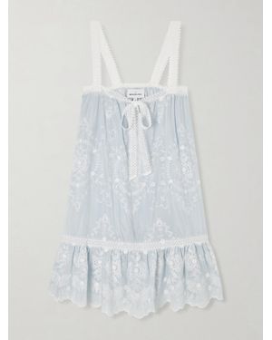 Miguelina Havana Bow-Detailed Embroidered Silk-Blend Voile Mini Dress - Blanc