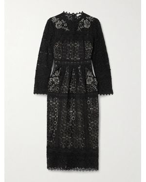 Erdem Crystal-Embellished Cotton Guipure Lace Midi Dress - Black