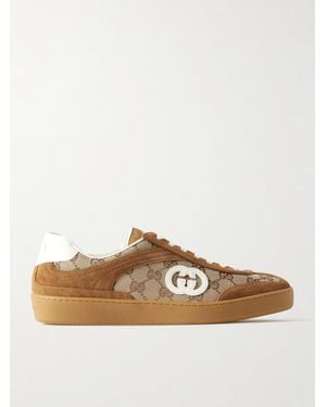 Gucci Leather And Suede-Trimmed Coated Canvas-Jacquard Trainers - Brown