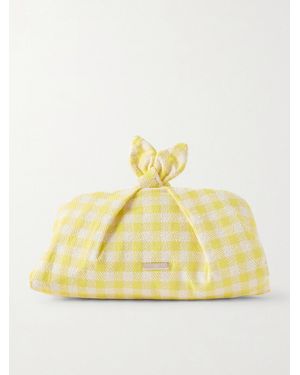 Aquazzura Bow Tie Bow-Detail Checked Bouclé-Jacquard Clutch - Yellow