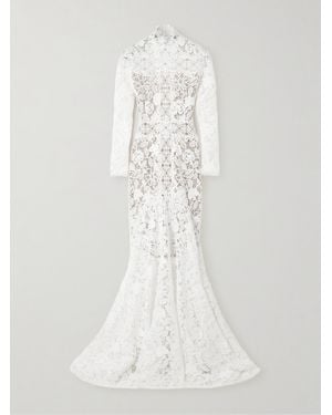 Costarellos Alessa Cutout Corded Lace And Tulle Turtleneck Gown - White
