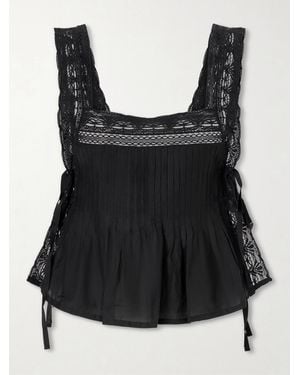 Alix Of Bohemia Mia Sky Prima Cotton And Silk-Blend Lace-Trimmed Tank Top - Black