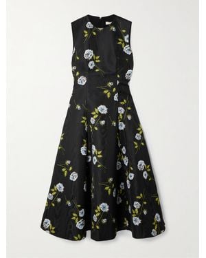 Emilia Wickstead Mara Floral-Print Recycled Moiré Midi Dress - Black