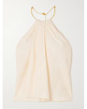 Johanna Ortiz The Root Embellished Smocked Satin-Jacquard Halterneck Top - Natural