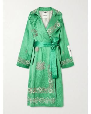 Erdem Crystal-Embellished Textured-Satin Coat - Green
