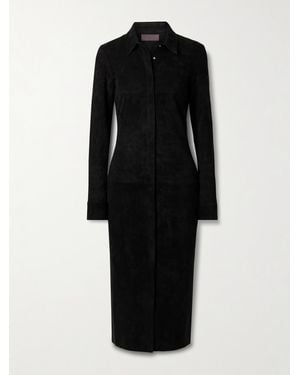 Stouls Becky Midi-Hemdblusenkleid Aus Veloursleder - Schwarz