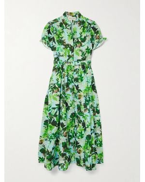 Saloni Ena Midikleid Aus Bedruckter Baumwolle Mit Gürtel - Grün
