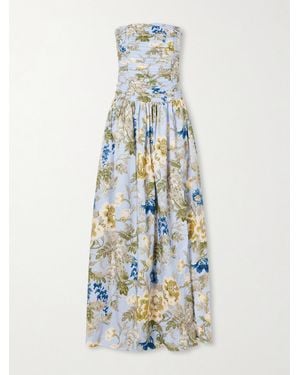 Cara Cara Montreal Strapless Pleated Floral-Print Cotton-Poplin Maxi Dress - White