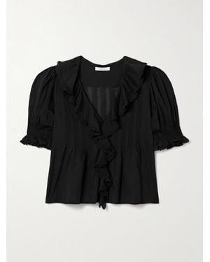 Doen Henri Ruffled Pintucked Organic Cotton-Voile Top - Black