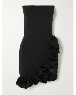 Maygel Coronel Chari Strapless Tulle-Trimmed Ruffled Stretch-Jersey Mini Dress - Black
