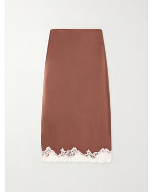 Faithfull the Brand Marisol Lace-Trimmed Satin Midi Skirt - Brown