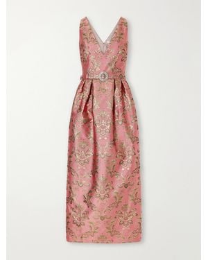 Borgo De Nor Jules Belted Crystal-Embellished Floral-Jacquard Midi Dress - Pink