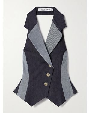 Tolu Coker Paneled Recycled-Denim Halterneck Top - Blue