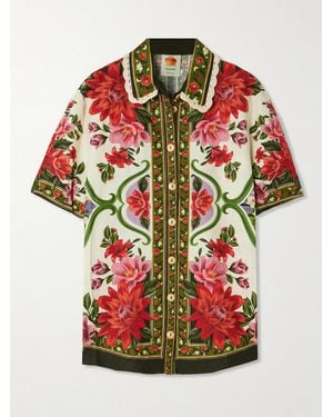 FARM Rio Wonder Rio Crochet-Trimmed Printed Linen-Blend Shirt - Red