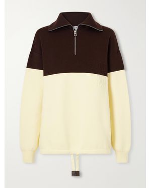 Loewe Anagram-Embossed Two-Tone Cotton-Blend Jersey Half-Zip Sweatshirt - Natural
