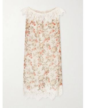 Doen Paloma Lace-Trimmed Floral-Print Silk-Chiffon Mini Dress - Natural