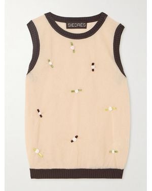Siedres Teti Appliquéd Knitted Tank - Natural