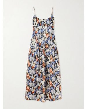 Doen Benoit Tiered Gathered Floral-Print Ramie Midi Dress - White