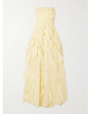 Aje. Allairie Strapless Ruffled Shirred Faille Gown - Yellow