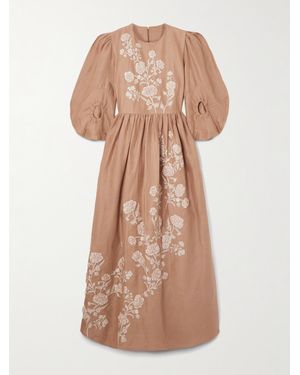 Agua Bendita Raquel Embroidered Linen Maxi Dress - Natural