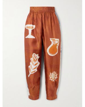 ALÉMAIS Lrnce Soleil D'Amour Printed Silk-Twill Barrel-Leg Trousers - Orange