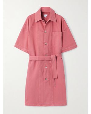 Bottega Veneta Oversized Belted Denim Shirt Dress - Pink