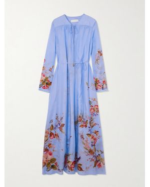 Zimmermann Patience Gathered Floral-Print Silk Maxi Dress - Blue