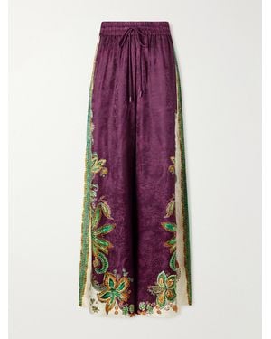 ALÉMAIS Ruthie Printed Satin-Jacquard Wide-Leg Trousers - Purple
