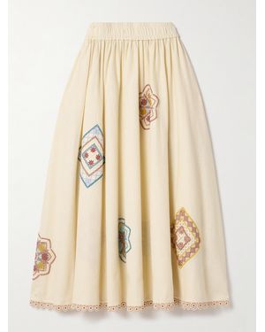Zimmermann Ottie Guipure Lace-Trimmed Cotton Midi Skirt - Natural
