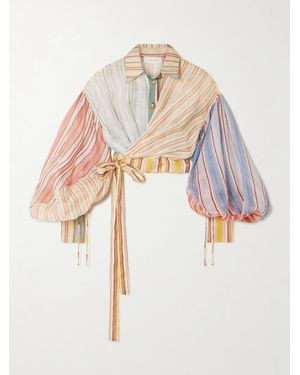 Zimmermann Striped Linen And Silk-Blend Wrap Blouse - White