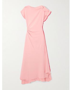Victoria Beckham Asymmetric Ruffled Gathered Crepe Midi Dress - Pink