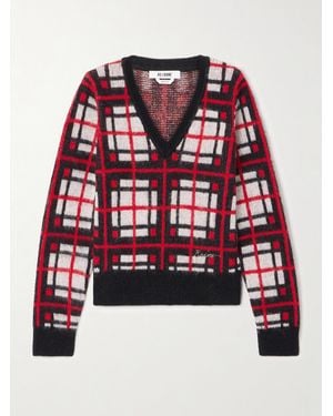 RE/DONE Embroidered Checked Jacquard-Knit Jumper