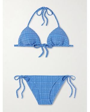 Lisa Marie Fernandez Striped Seersucker Triangle Bikini - Blue