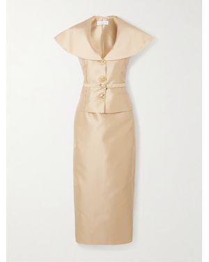 Violante Nessi Robe Du Soir Effet Cape En Mikado De Soie Mélangée À Ceinture Manuela - Neutre