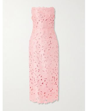 Costarellos Delmara Strapless Cutout Embroidered Satin Midi Dress - Pink