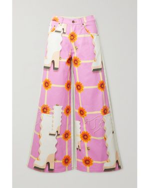 Loewe Jean Large Taille Haute Imprimé - Blanc