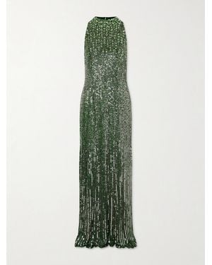 Jenny Packham Benue Sequined Mesh Halterneck Gown - Green