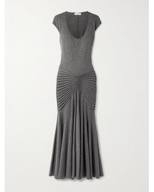 Alaïa Maxikleid Aus Wolle Mit Falten - Grau