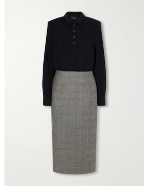 Willy Chavarria Polo Wool-Blend Piqué And Prince Of Wales Checked Midi Dress - Black