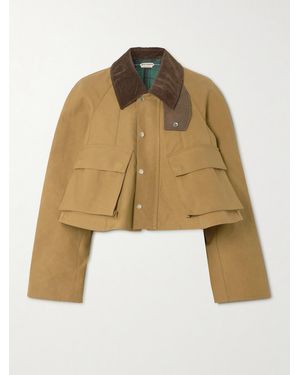 JW Anderson Cropped Corduroy-Trimmed Waxed-Cotton Jacket - Natural